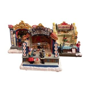 Lemax Village Carnival Games Duck Hunt Spilled Milk Ball Toss Lights WORKING